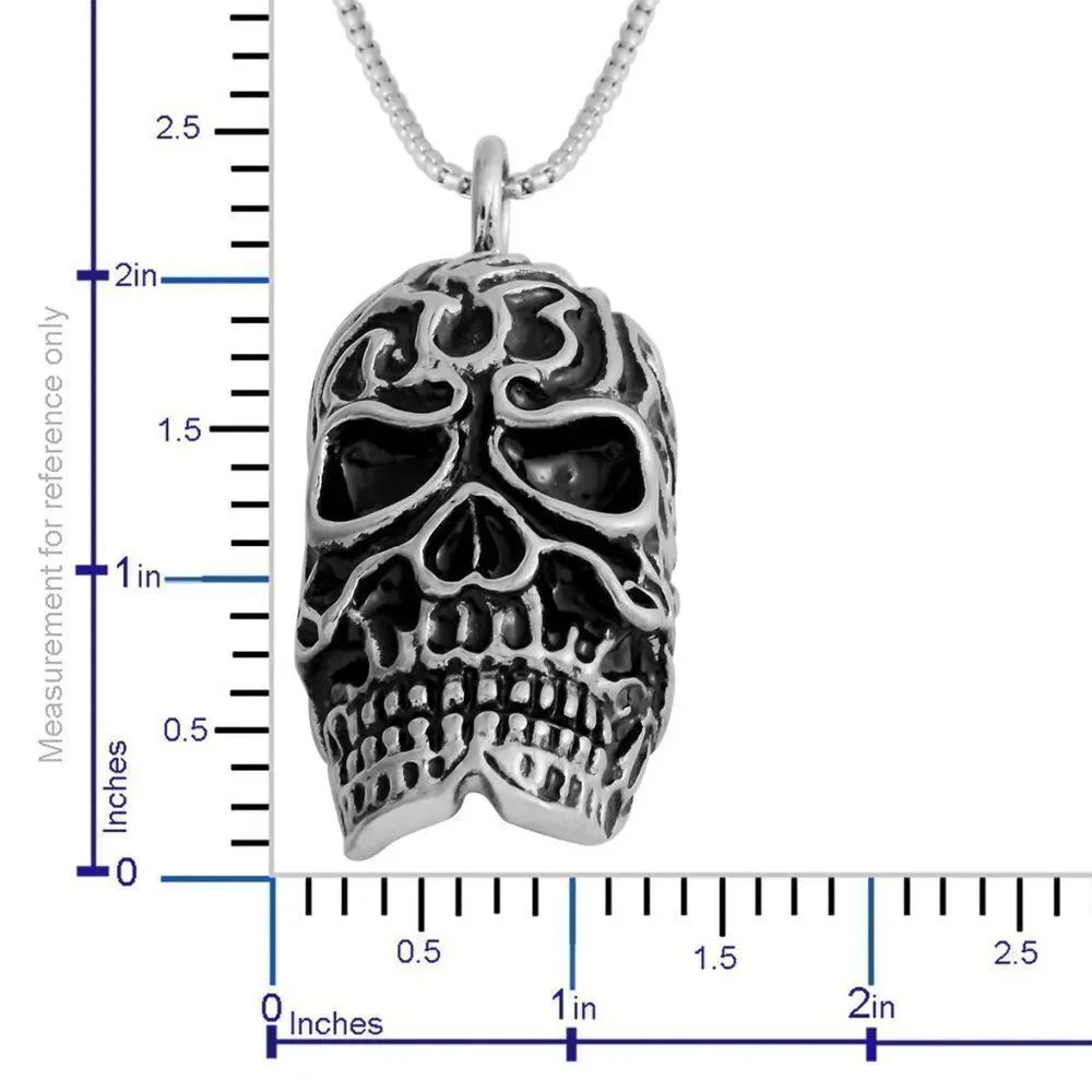 Black Oxidized Skull Pendant Necklace 24 in